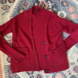 J. Crew Deep Red Button-Up Shawl Collar Cardigan